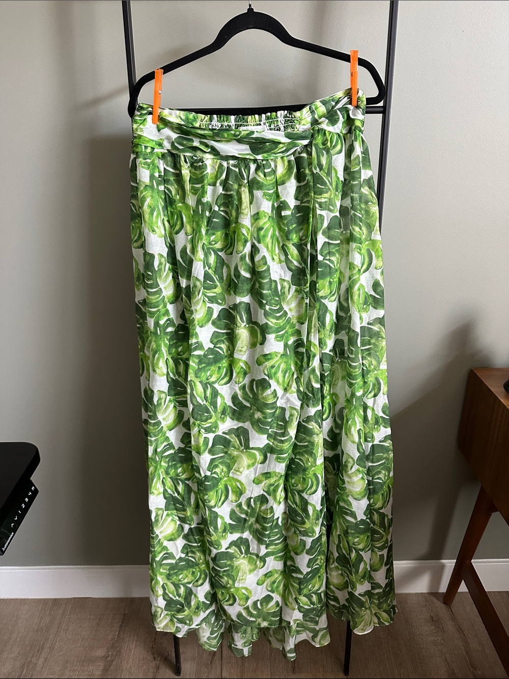 Caroline Constas Green Leaf Print Maxi Skirt